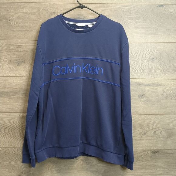 Calvin Klein Navy Blue Crewneck Fleece Sweater Men's XXL - Picture 1 of 8